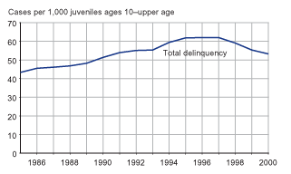 Figure showing total delinquency case rate from 1985 through 2000.
